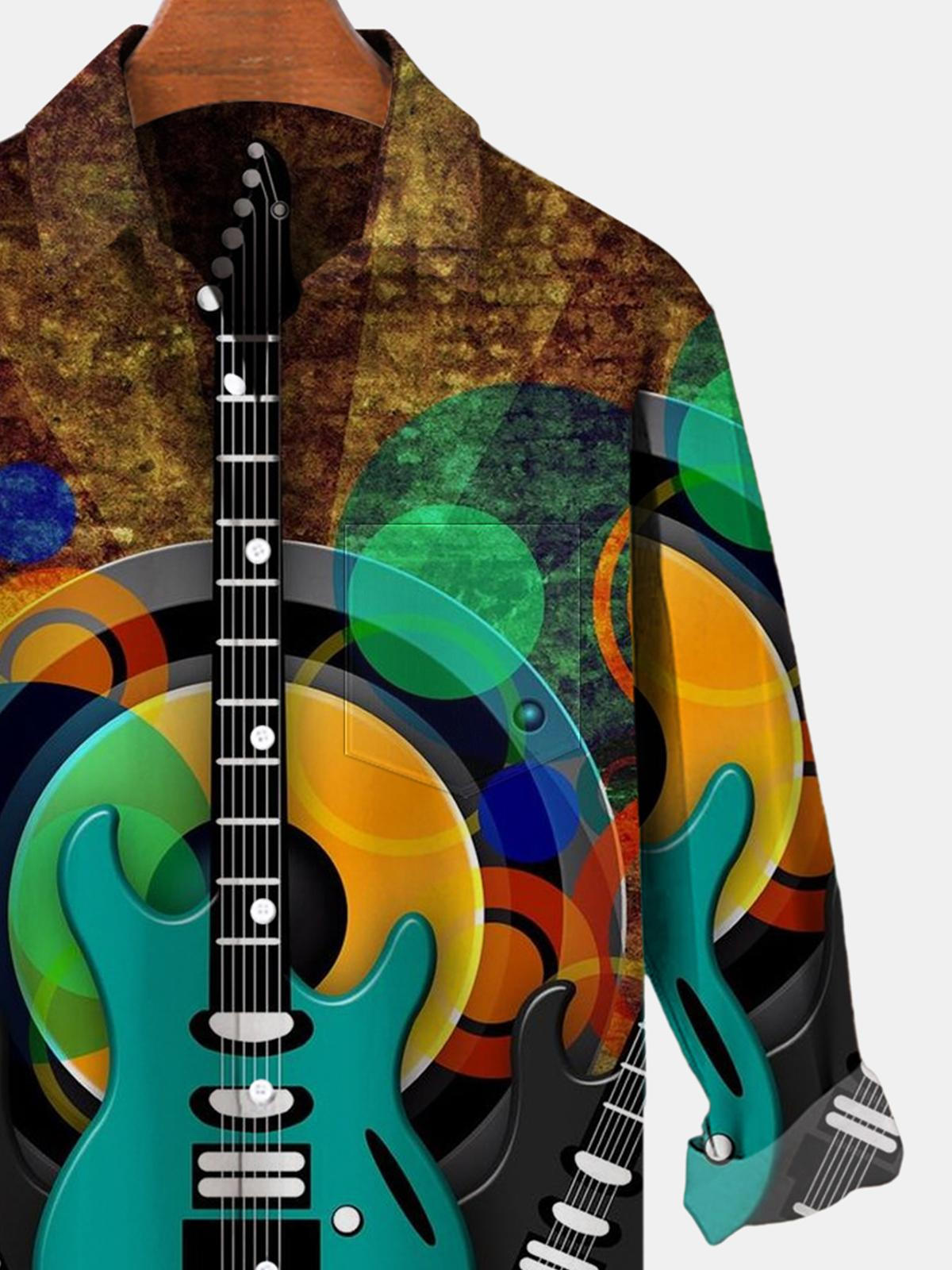 Guitar Long Sleeve Men's Shirts With Pocket
