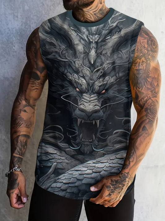 Personalized Dragon Roar Print Men's Sleeveless Casual Vest
