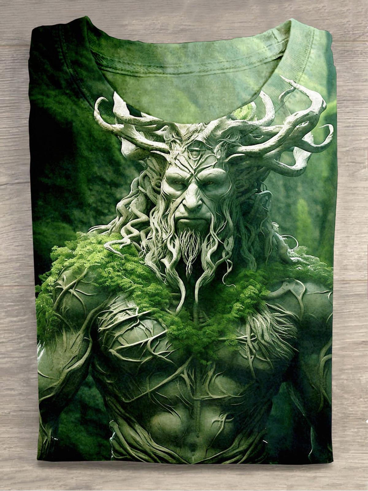 Cernunnos Celtic God Of Nature Print Round Neck Short Sleeve Men's T-shirt