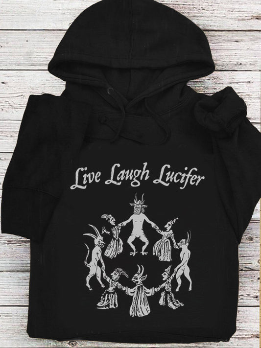 Live Laugh Lucifer Dancing With The Devil Long Sleeve Hooded Pocket Men's Top