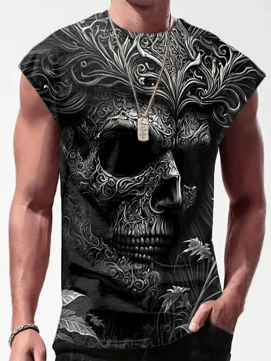 Three-Dimensional Pattern Skull Personalized Print Men's Sleeveless Round Neck Vest