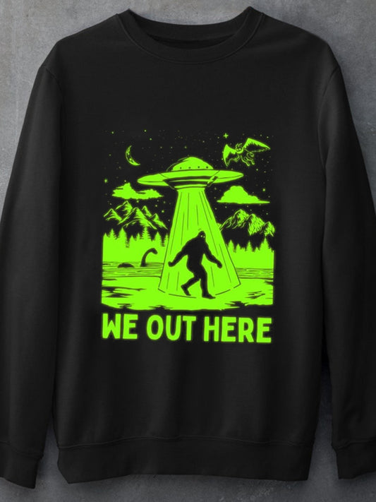We Out Here Bigfoot UFO Crew Neck Long Sleeve Men's Top