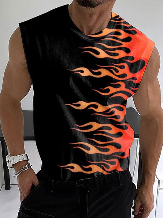 Flame Personalized Print Men's Round Neck Sleeveless Vest