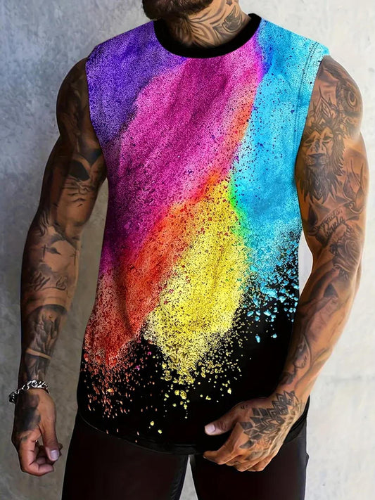 Color Splash Ink Personalized Printed Sleeveless Men's Casual Vest
