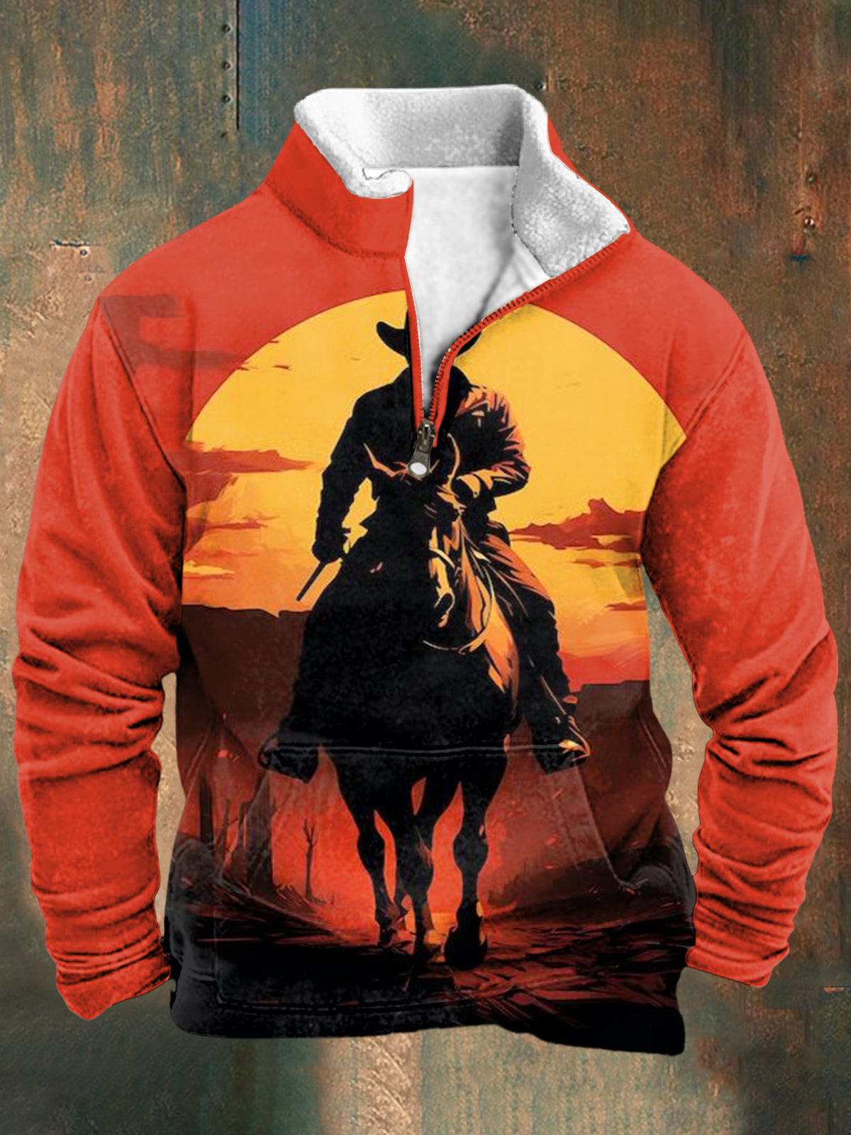 Western Style Horseback Riding Men's Print Men's Long-Sleeved Stand Collar Zipper Sweatshirt