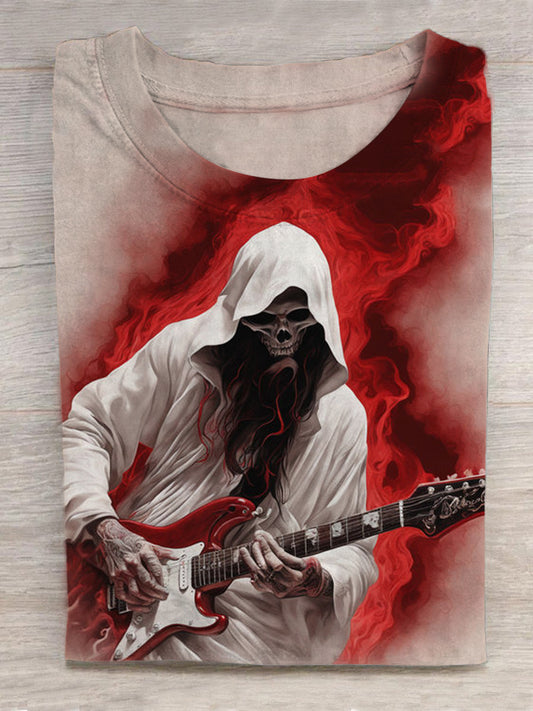 Death Wizard Playing Guitar Print Round Neck Short Sleeve Men's T-shirt