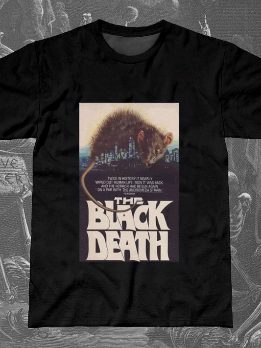 Black Death Rat Plague Print Round Neck Short Sleeve Men's T-shirt